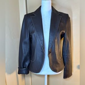 Context Women's SZ 2 Vintage chocolate brown Leather Blazer Fold Up cuffs